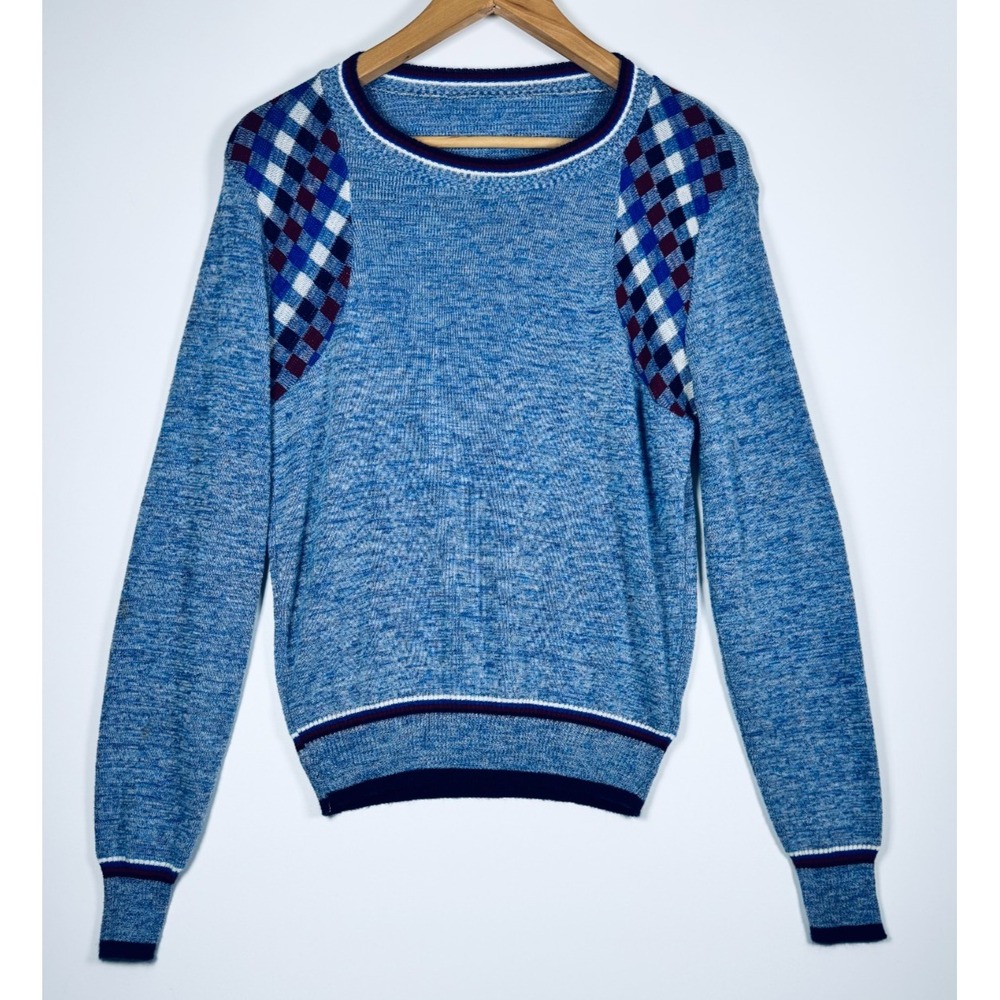 Womens Marled Blue M Argyle Sweater Elbow Patches Preppy Collegiate Unbranded